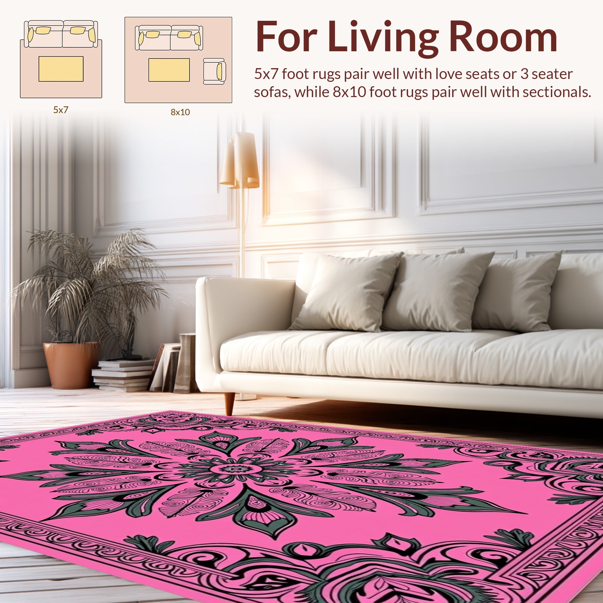 Pink Floral Mandala Design Rug
