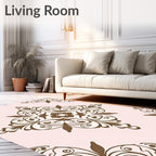 Brown Floral Medallion Pale Pink Rug