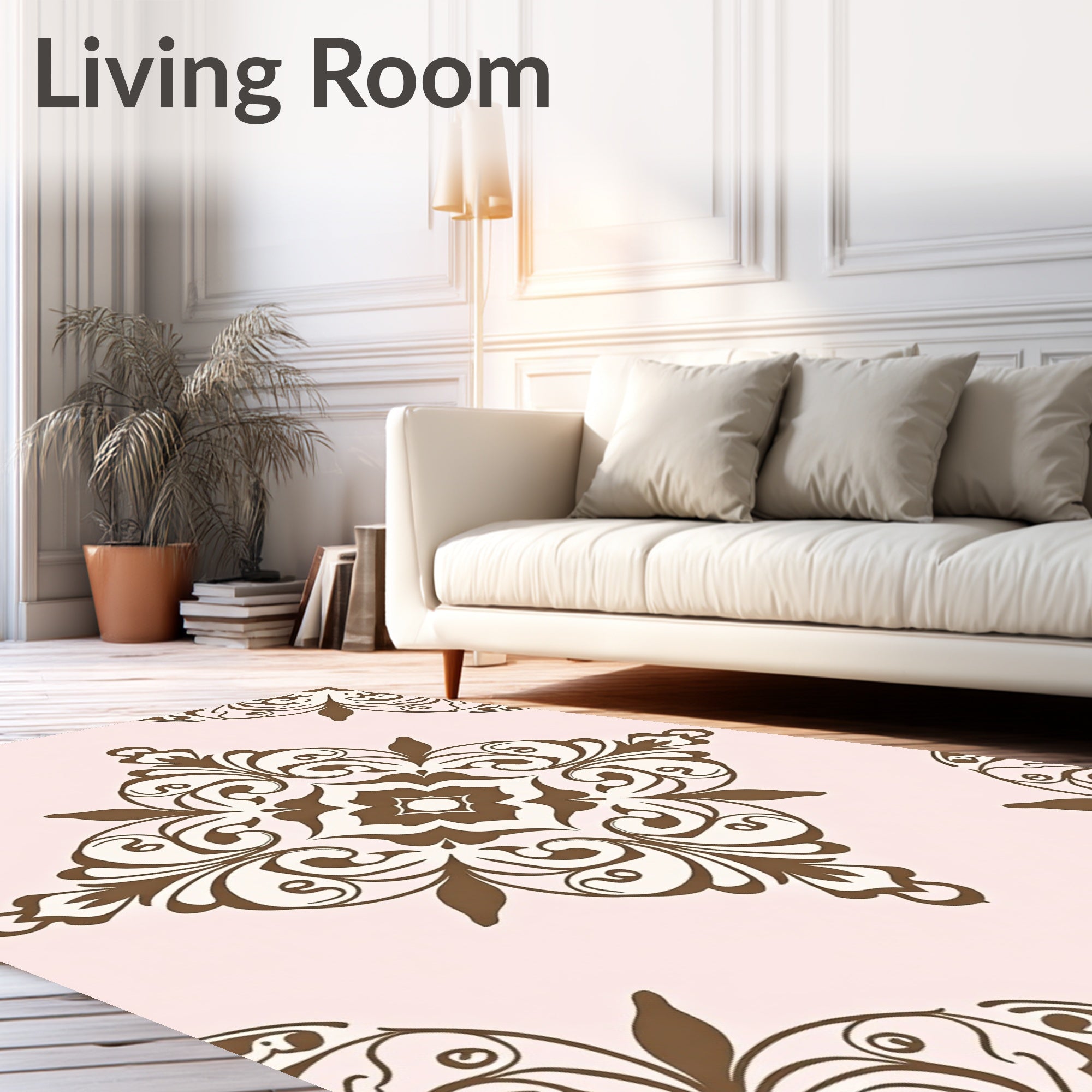 Brown Floral Medallion Pale Pink Rug