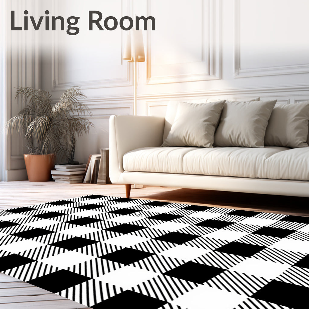 Black White Checked Plaid Pattern Rug
