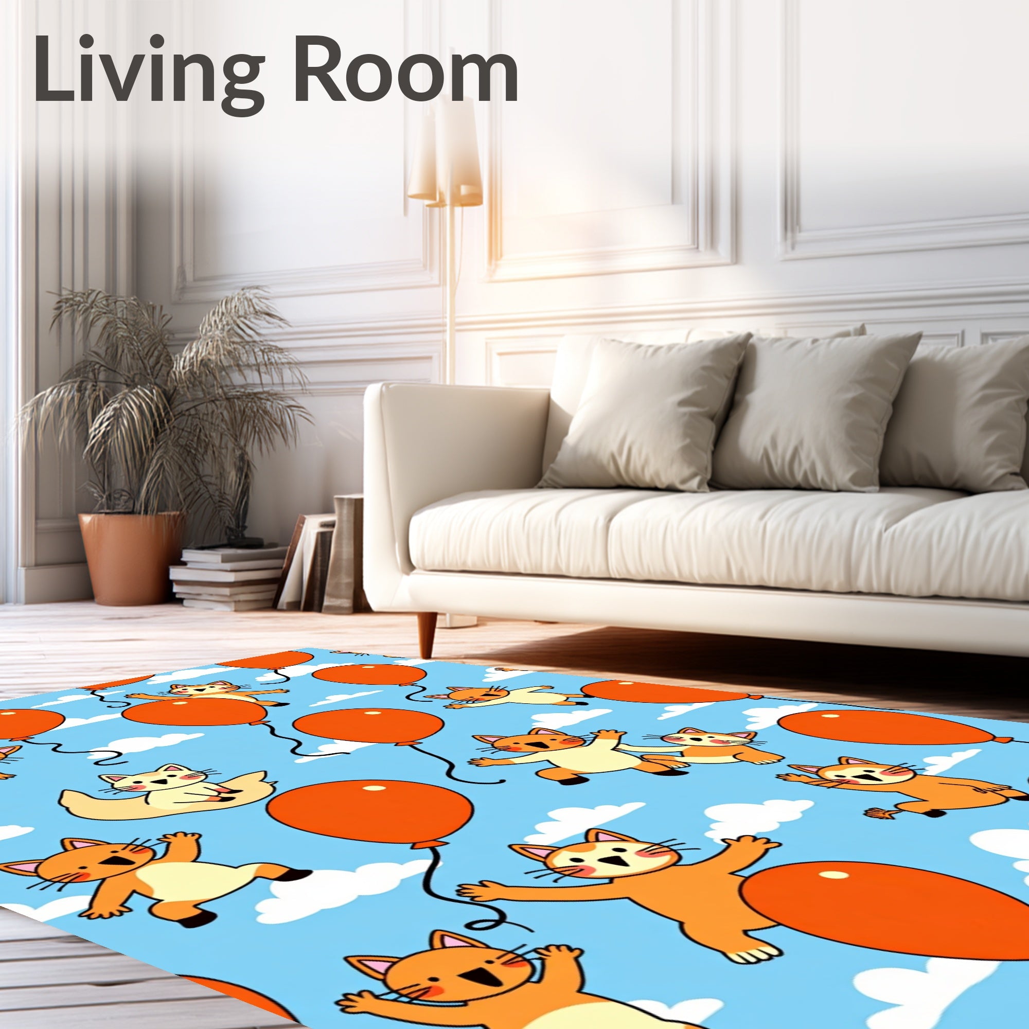 Whimsical Cats Balloons Sky Design Rug