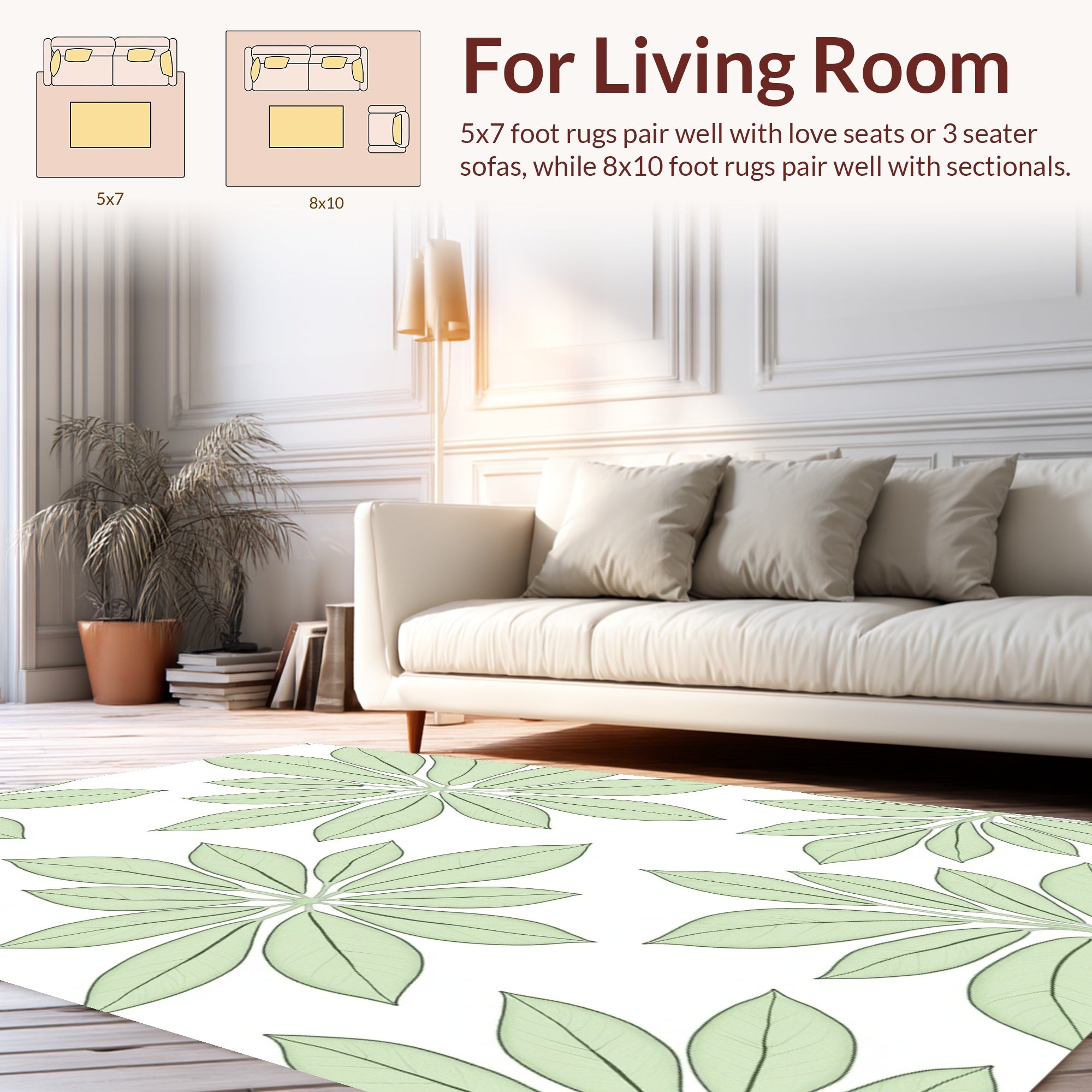 Delicate Green Leaf Pattern Rug