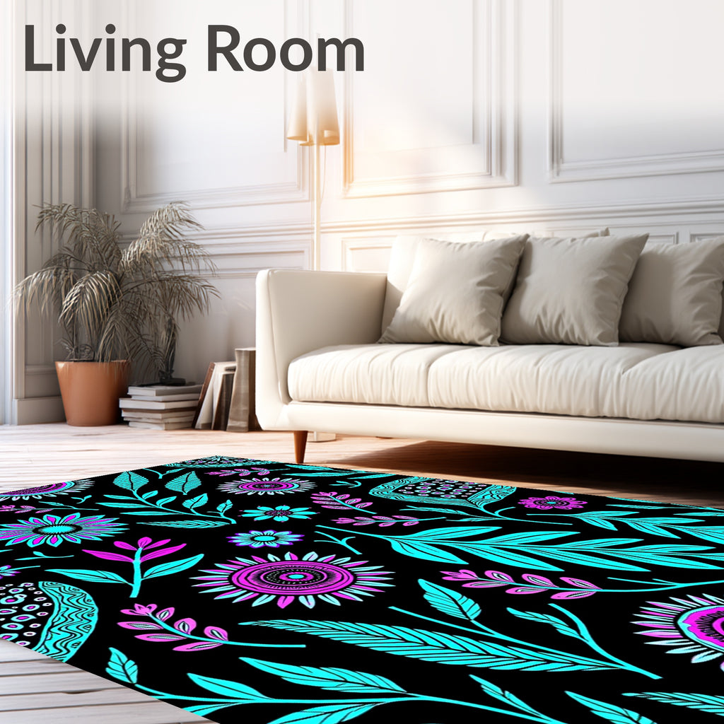 Vibrant Floral Leaf Pattern Design Rug