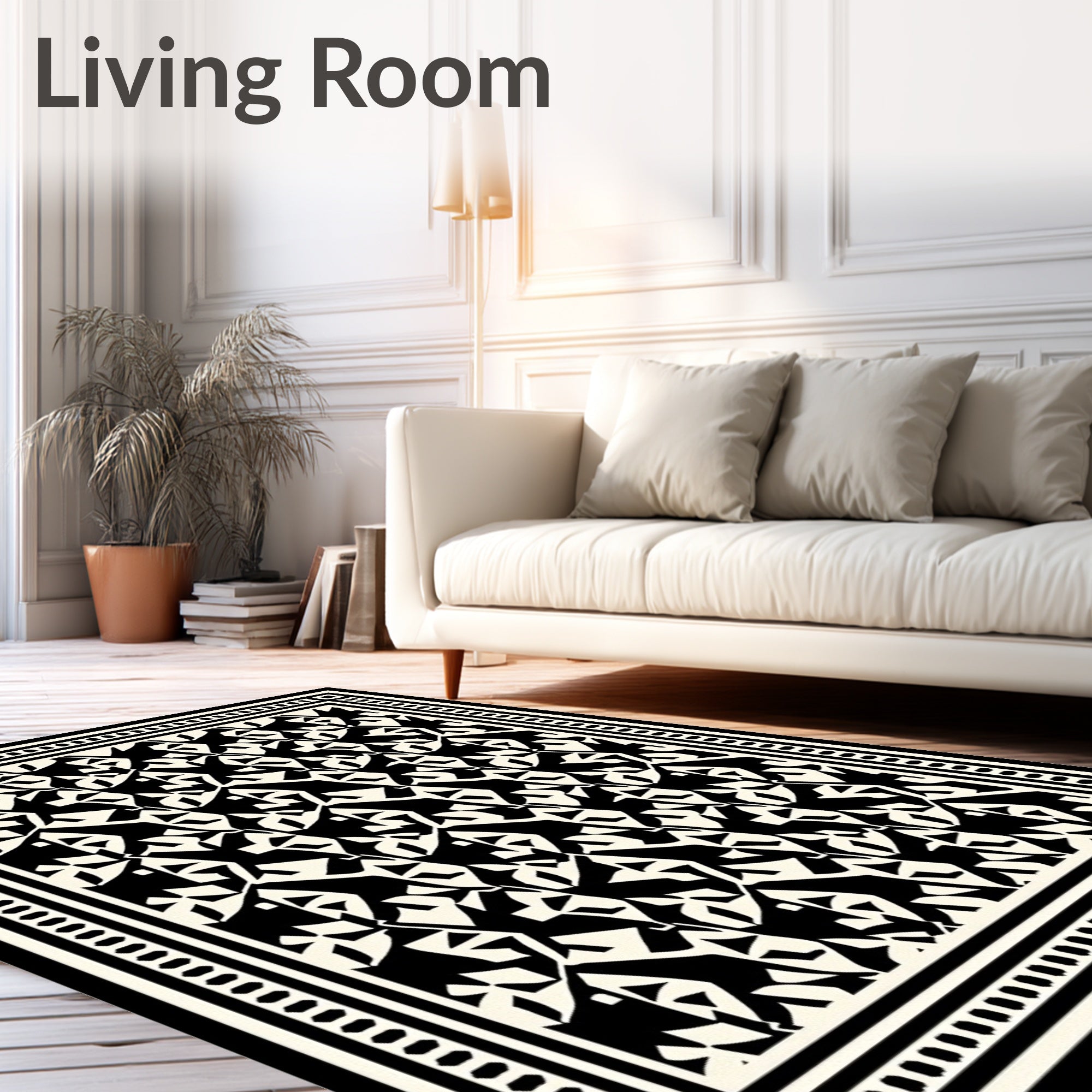 Abstract Black White Geometric Pattern Rug