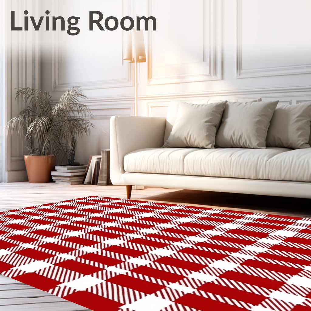 Red White Gingham Checkered Pattern Rug