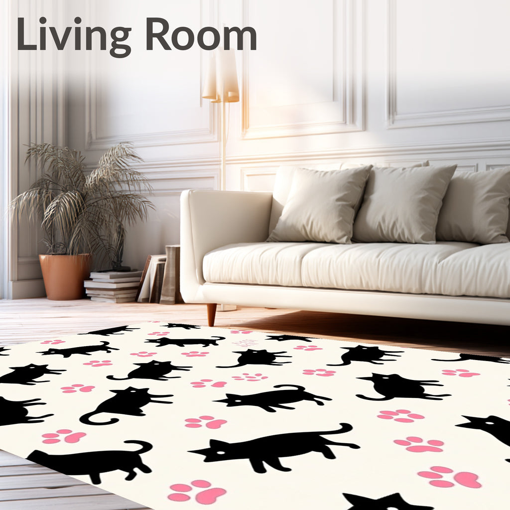Playful Black Cats Paw Prints Pattern Rug
