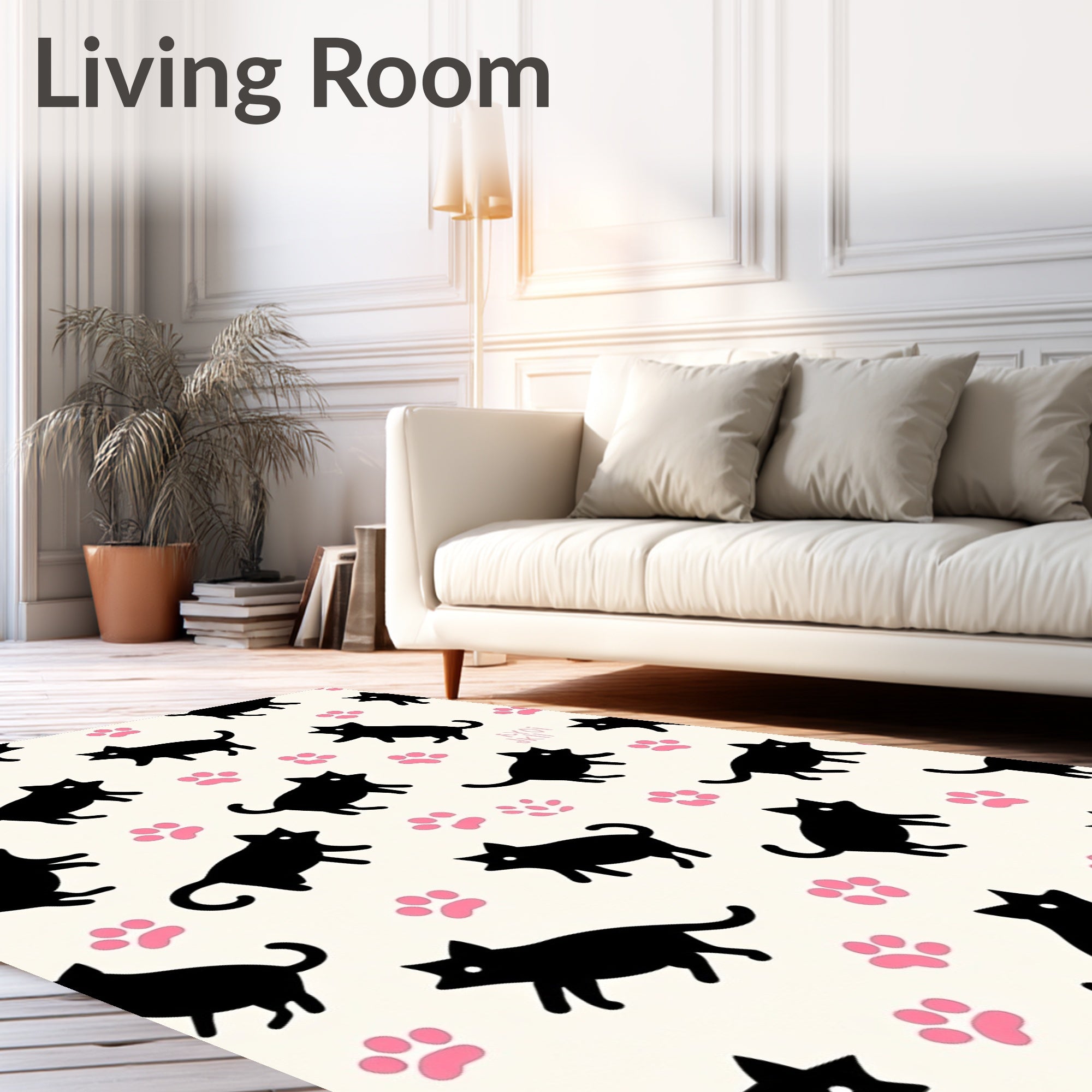 Playful Black Cats Paw Prints Pattern Rug