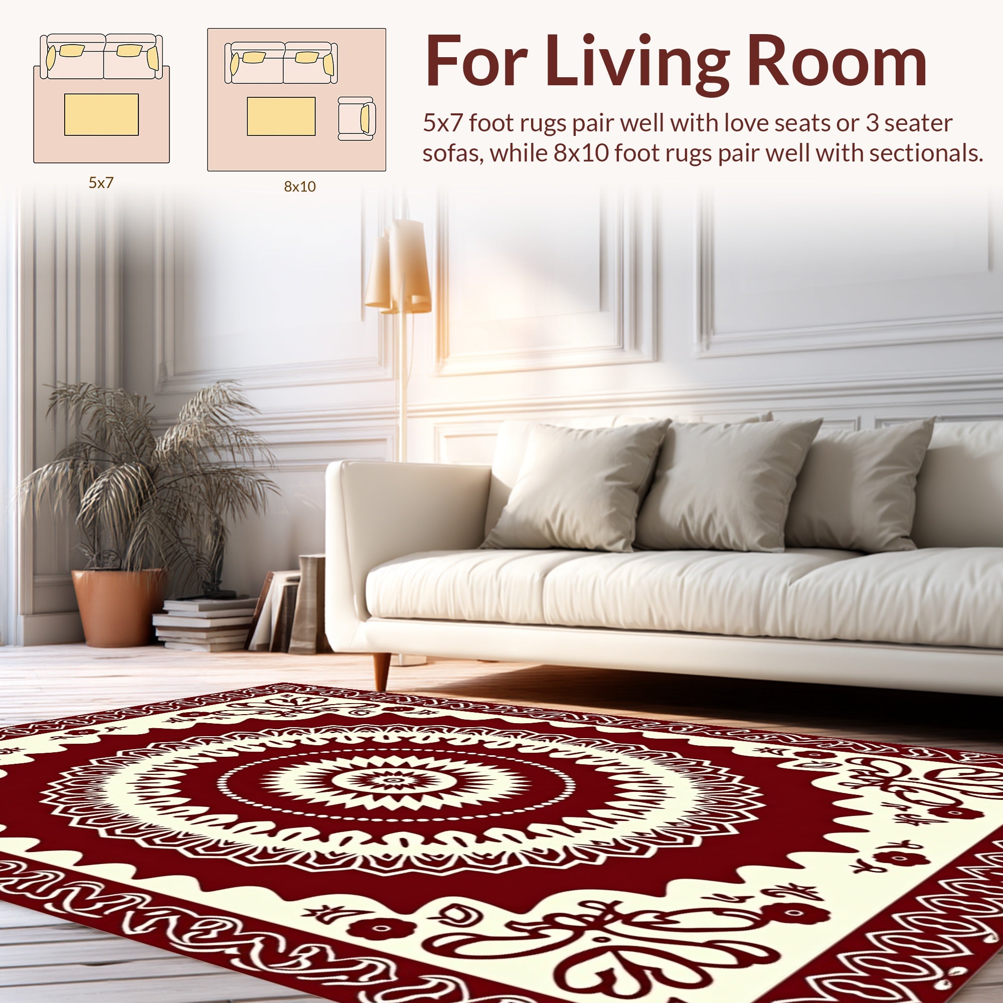 Intricate Burgundy Mandala Floral Design Rug