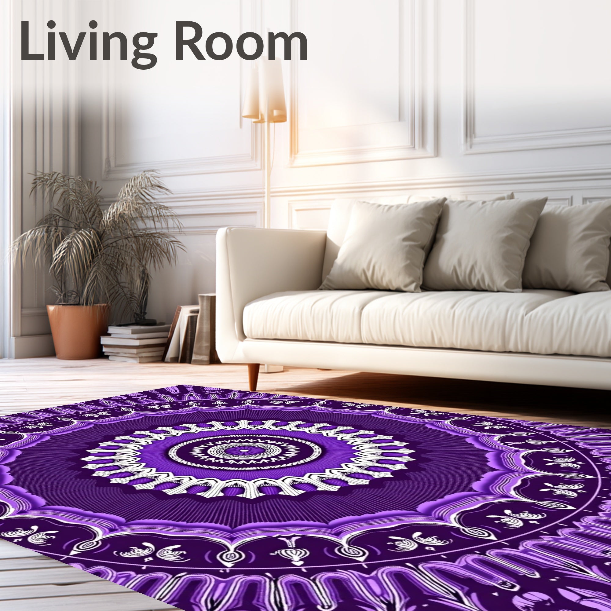 Symmetrical Purple Radial Mandala Design Rug