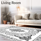 Ornate Black and White Centerpiece Rug