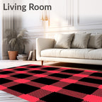 Crimson Black Gingham Checkered Rug