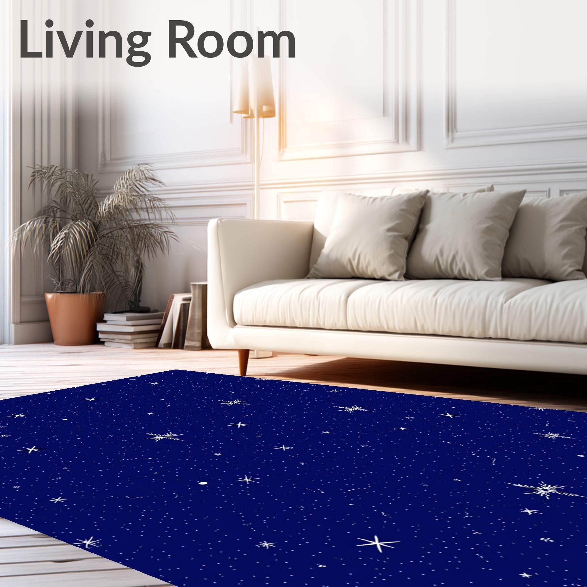 Midnight Blue Starry Snowflake Garden Rug
