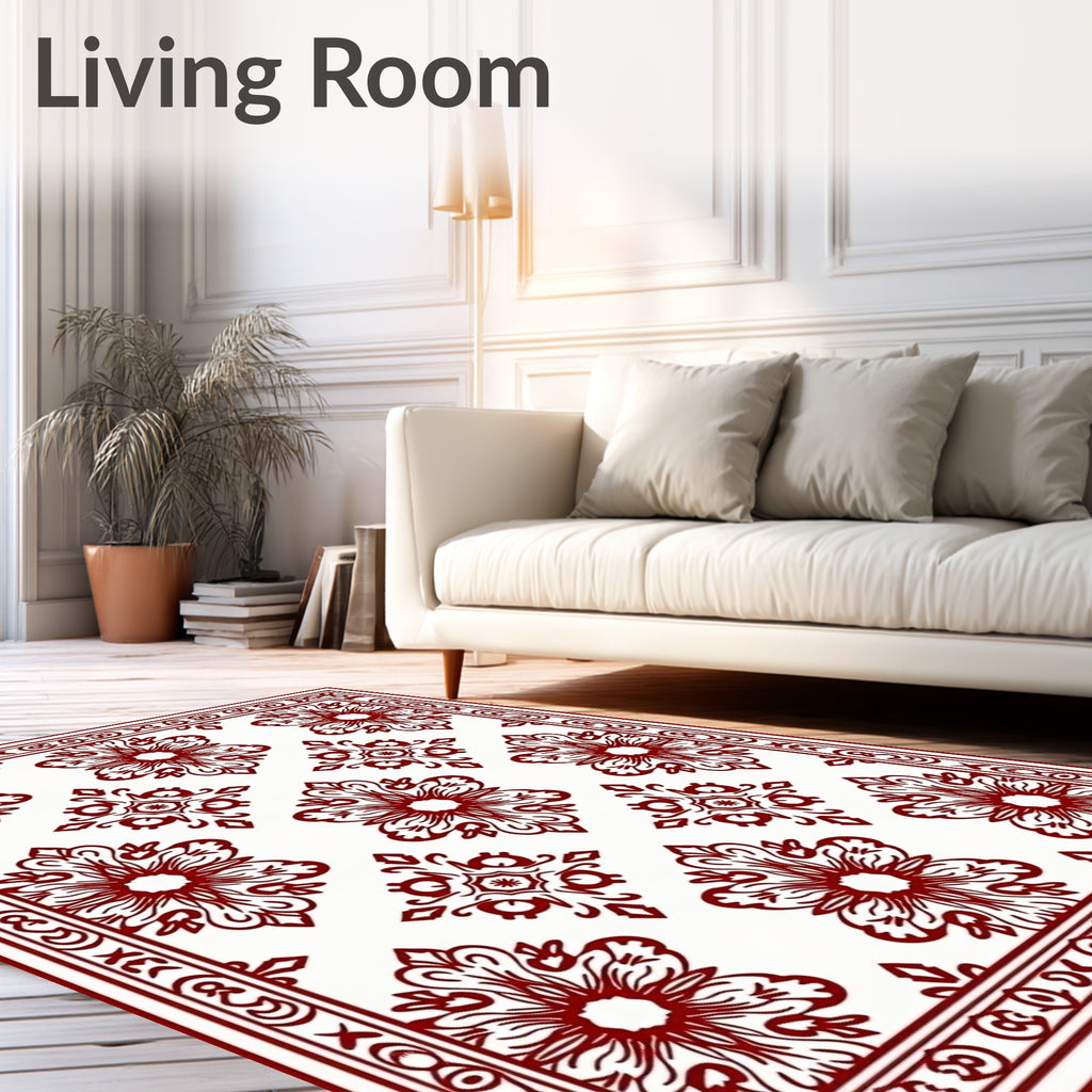 Rich Red Floral Medallion Pattern Art Rug