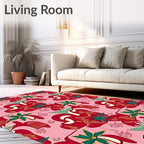 Red Green Floral Abstract Pattern Design Rug