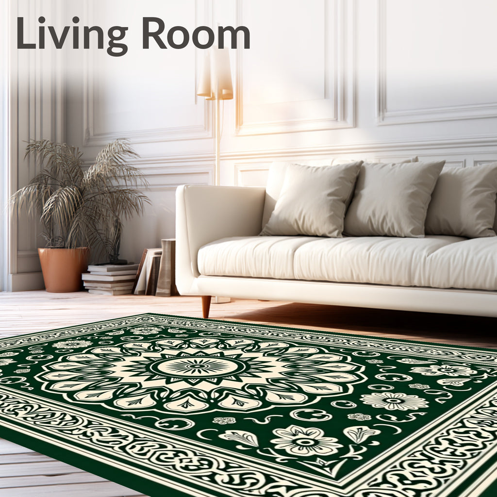 Ornate Floral Mandala Bordered Rug