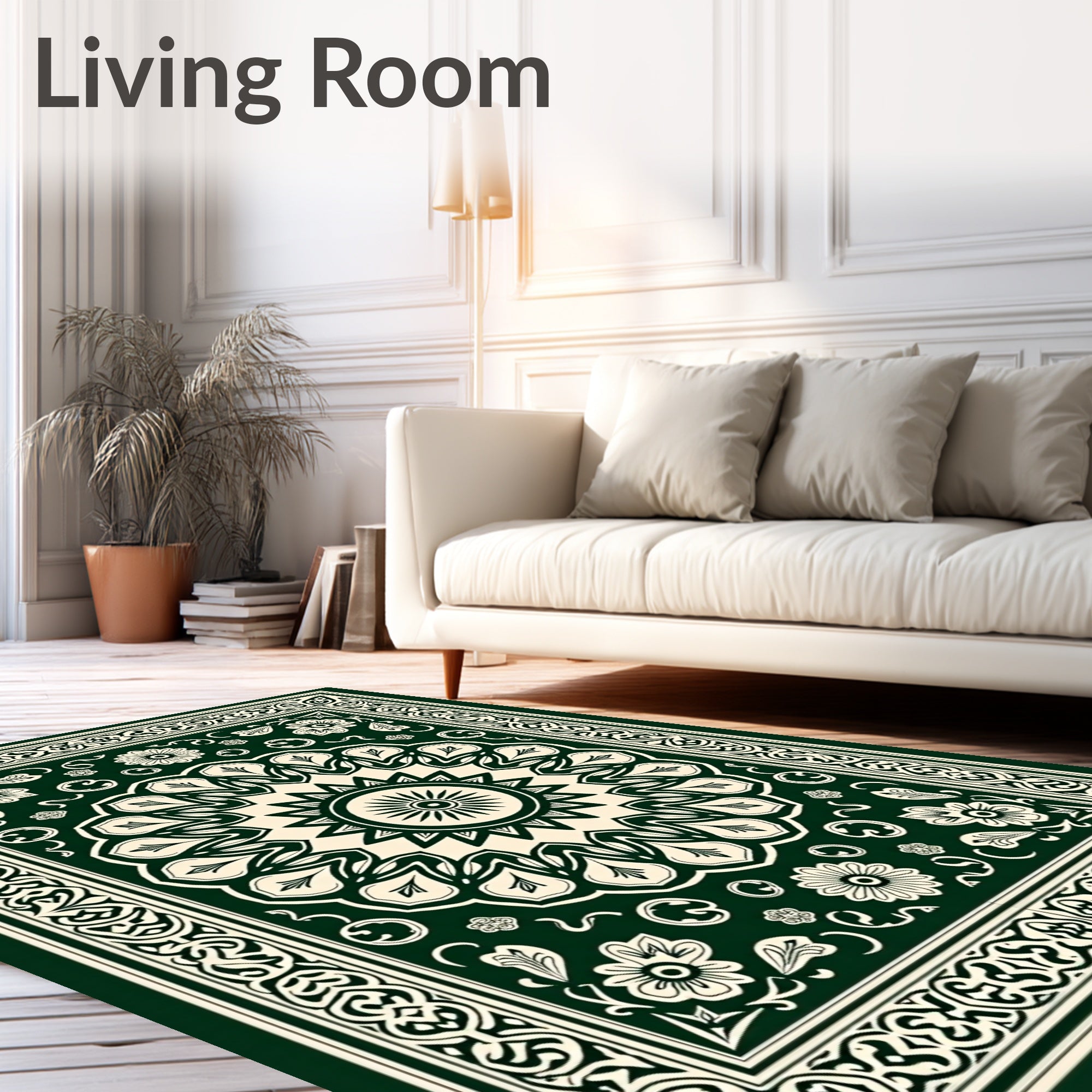 Ornate Floral Mandala Bordered Rug