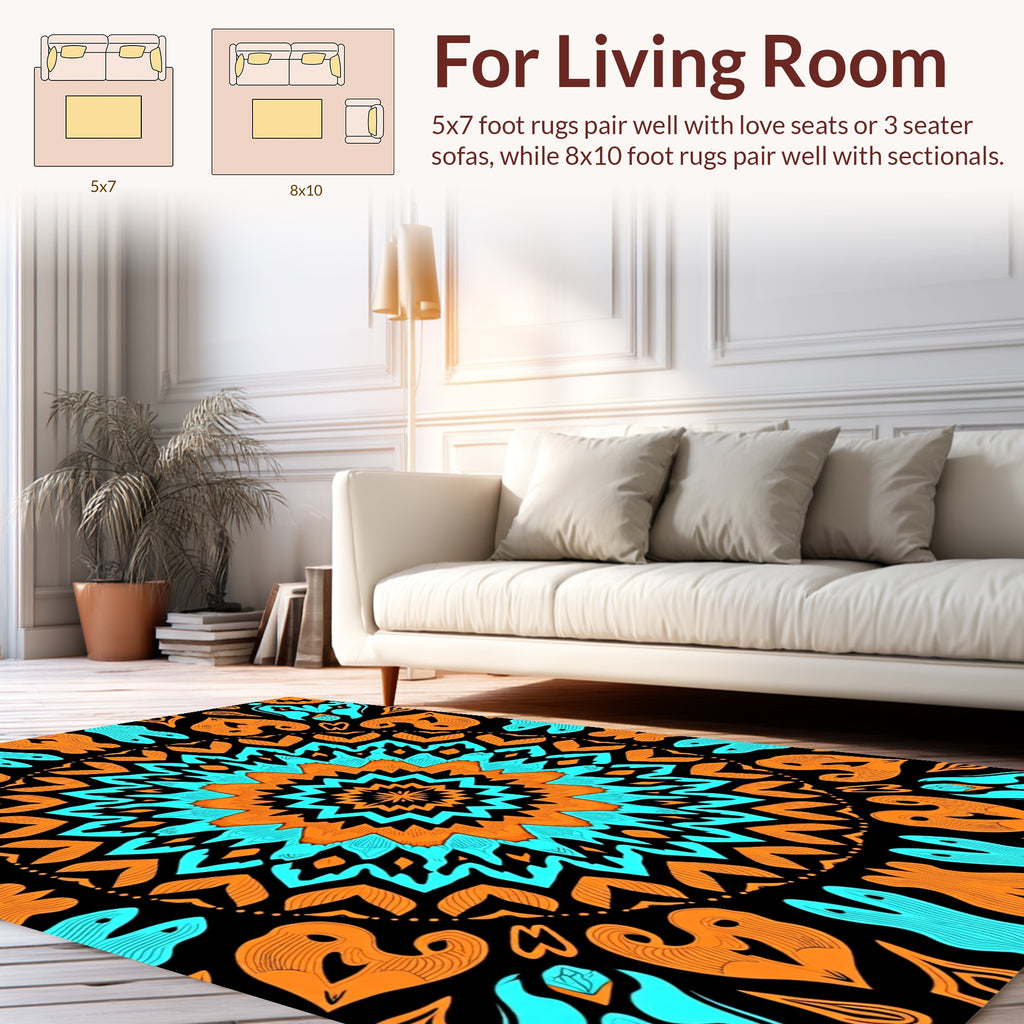 Bold Orange Teal Mandala Pattern Rug