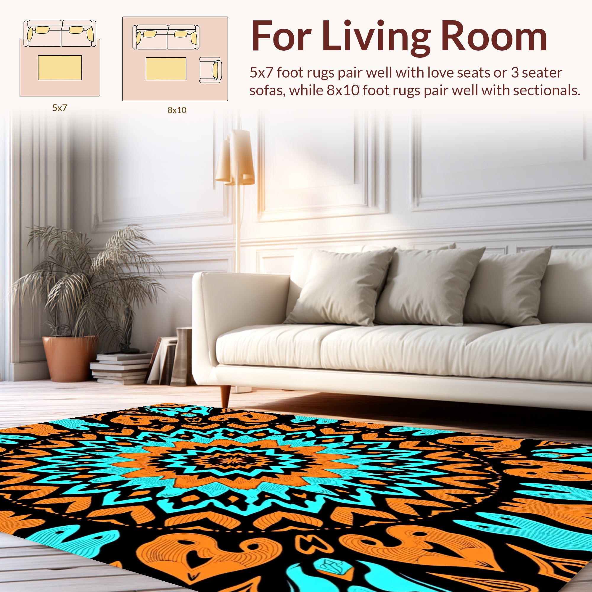 Bold Orange Teal Mandala Pattern Rug