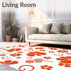 Bright Orange Floral Swirl Design Rug