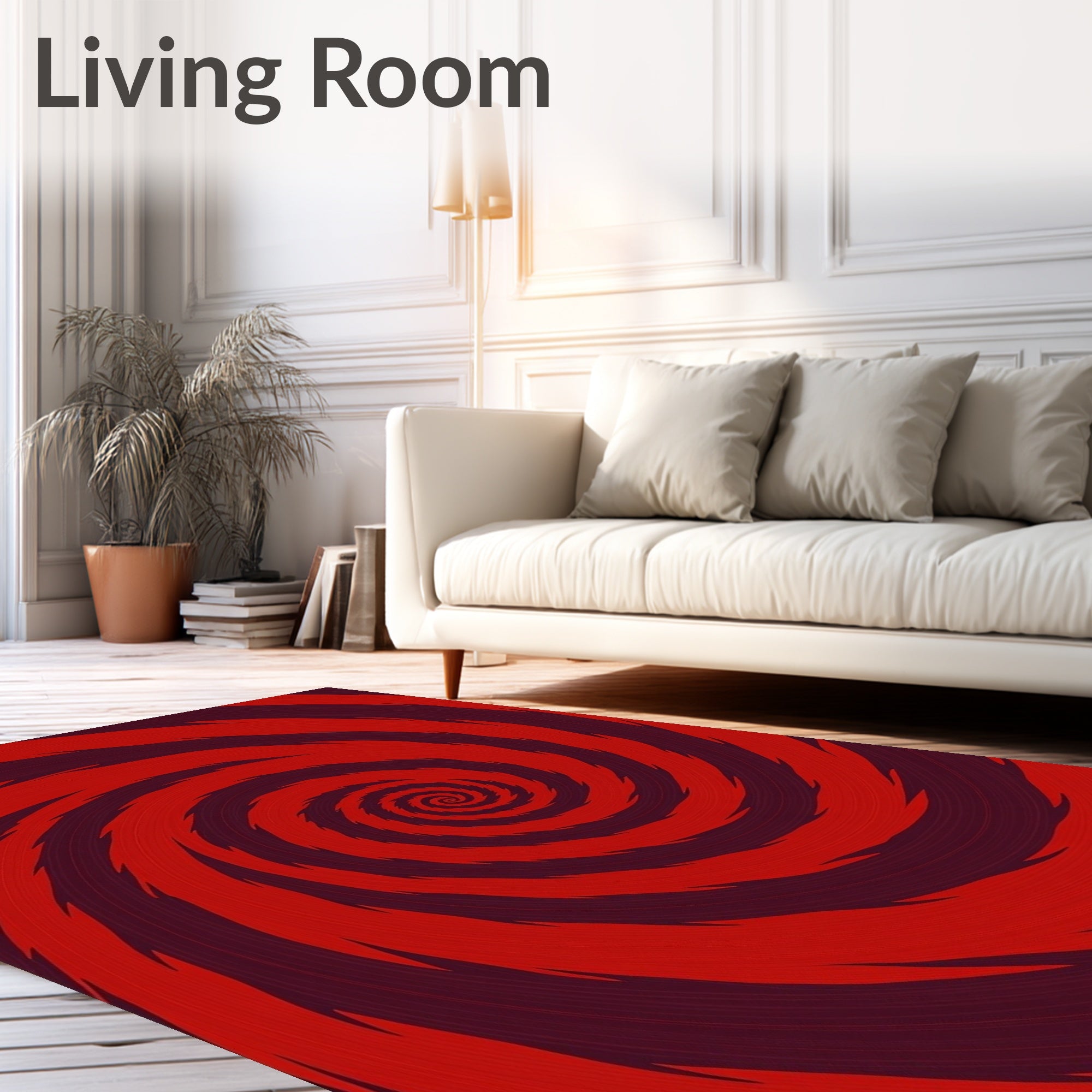 Vibrant Red Spiral Swirl Pattern Rug