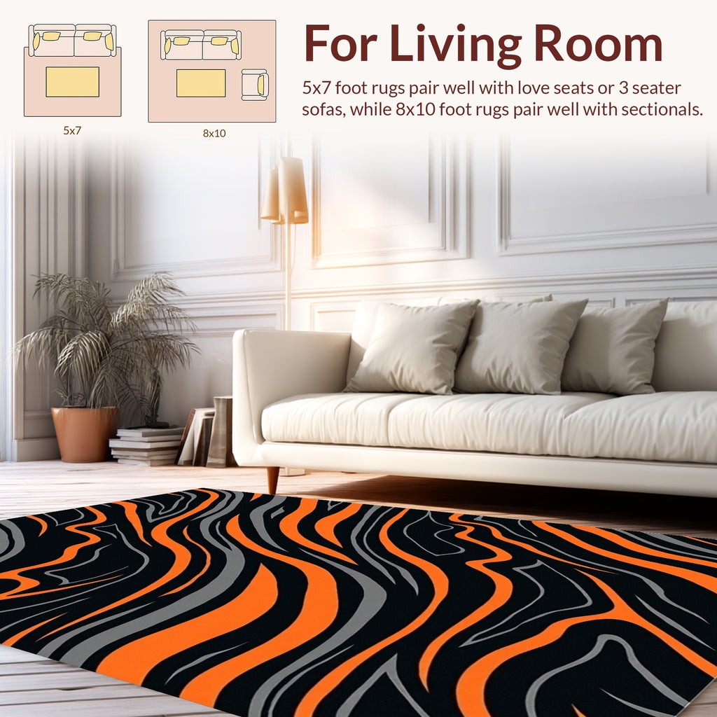 Dynamic Orange Gray Stripe Pattern Rug