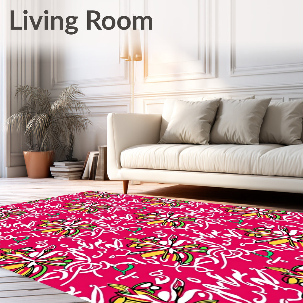 Whimsical Floral Script Pattern Rug