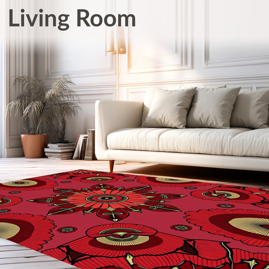Red Floral Starburst Mandala Rug
