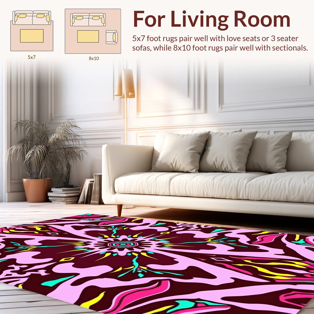 Vibrant Pink Yellow Symmetry Abstract Design Rug
