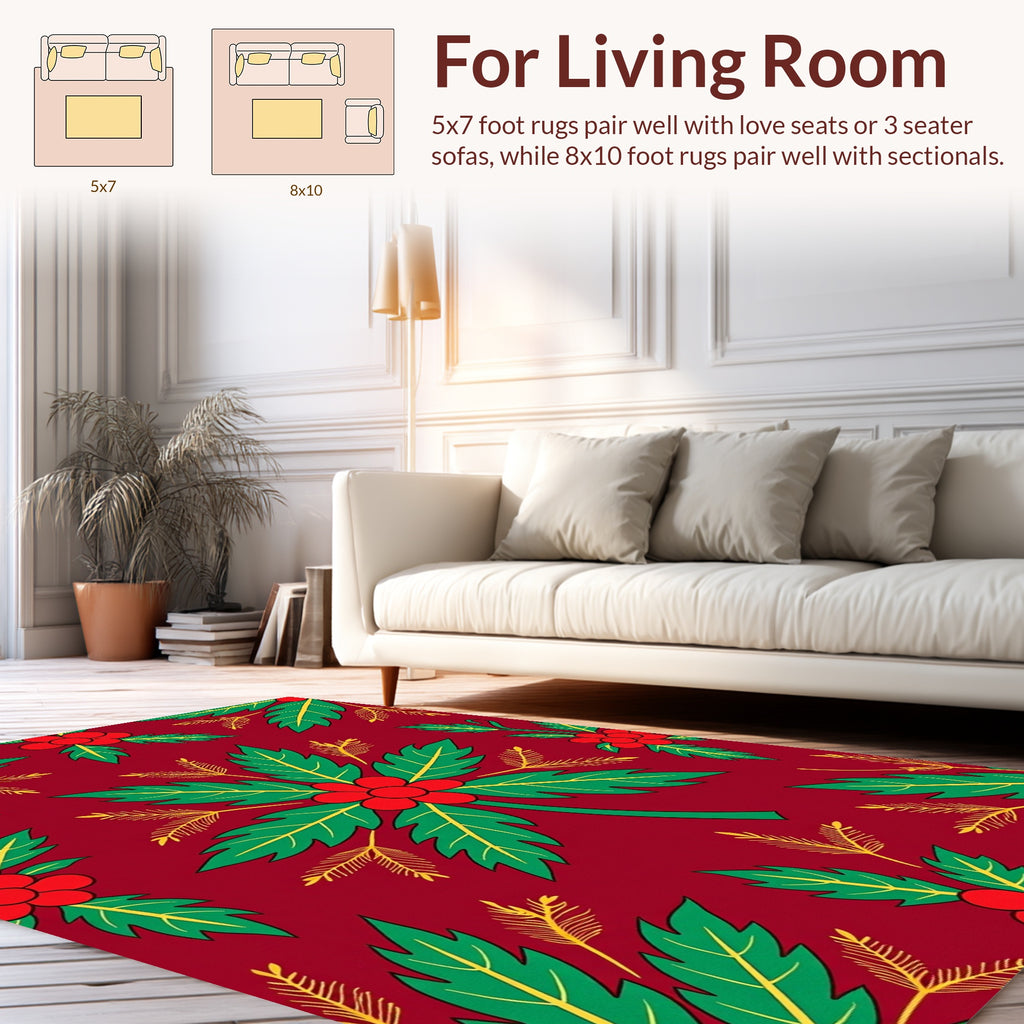 Bold Red Floral Leaf Pattern Rug