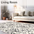 Elegant Black White Floral Swirl Rug