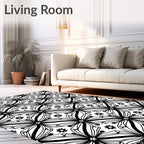 Black White Floral Star Pattern Rug