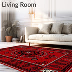Red Geometric Mandala Border Rug