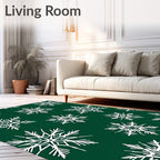 White Snowflake Pattern On Green Rug