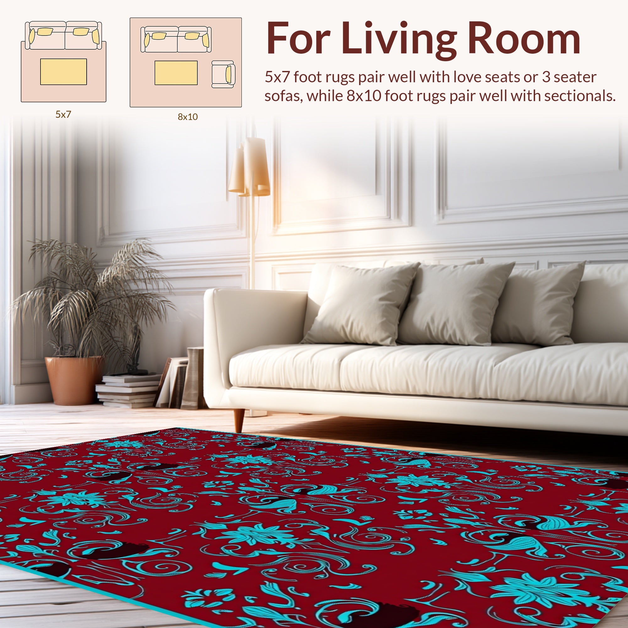 Turquoise Floral Scroll Damask Pattern Rug