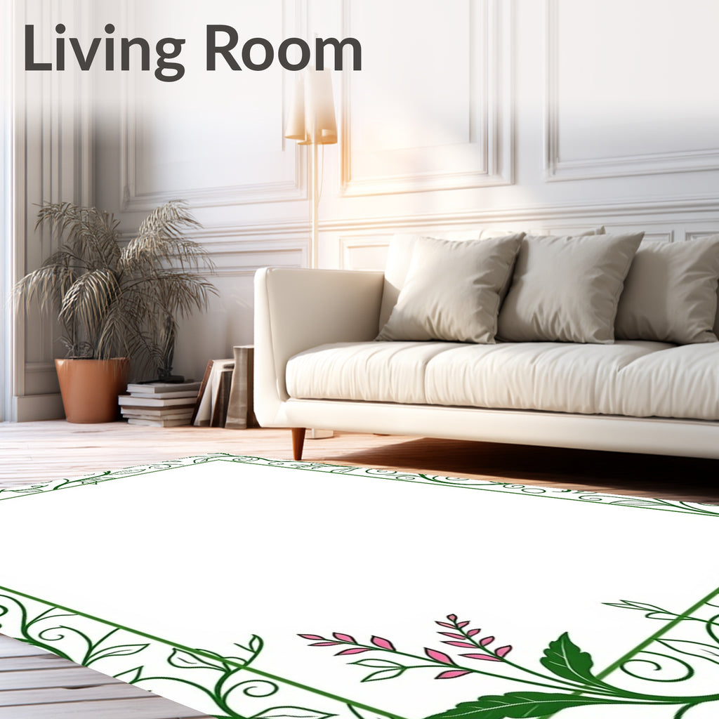 Green Floral Vines Border Design Rug