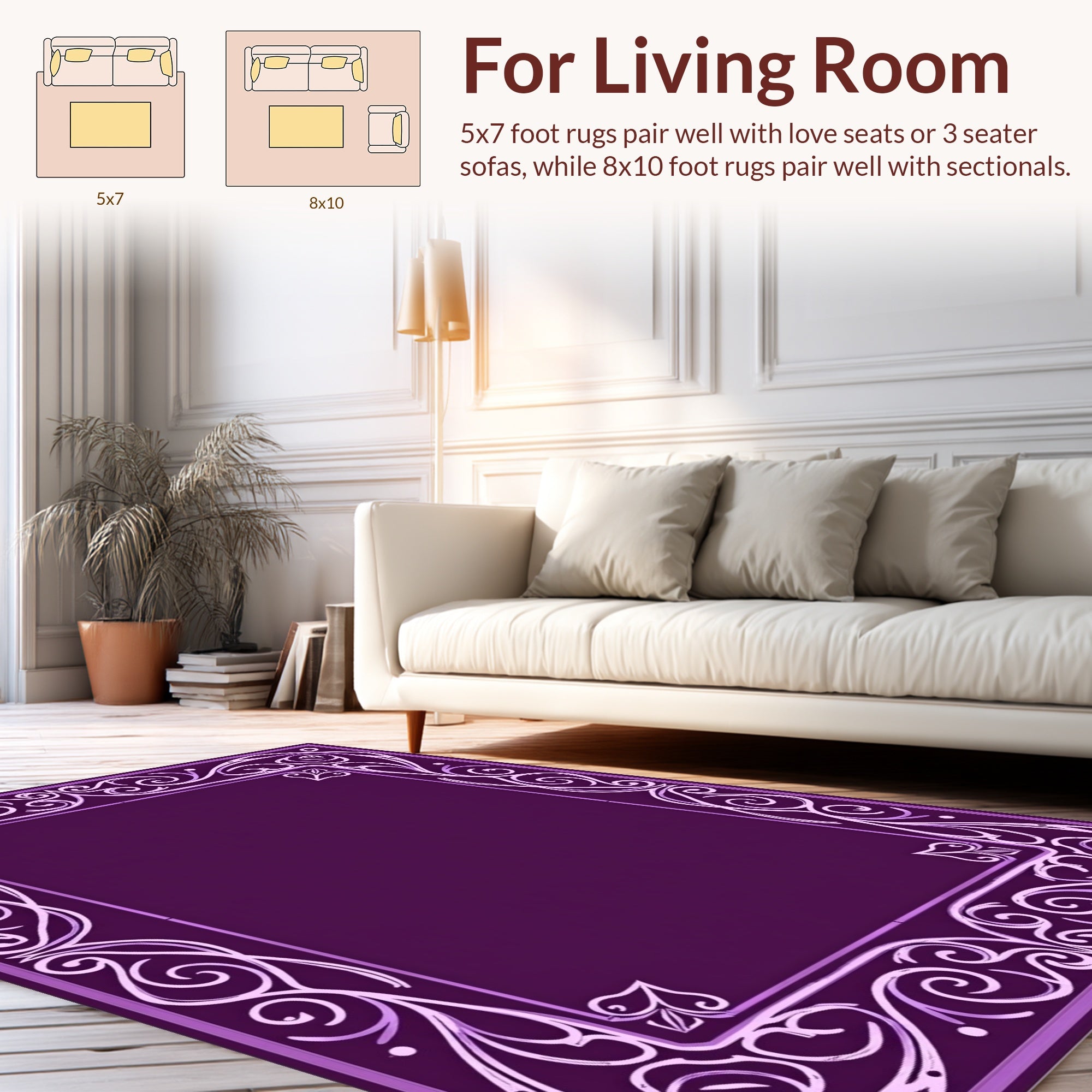 Elegant Purple Floral Scrollwork Rug