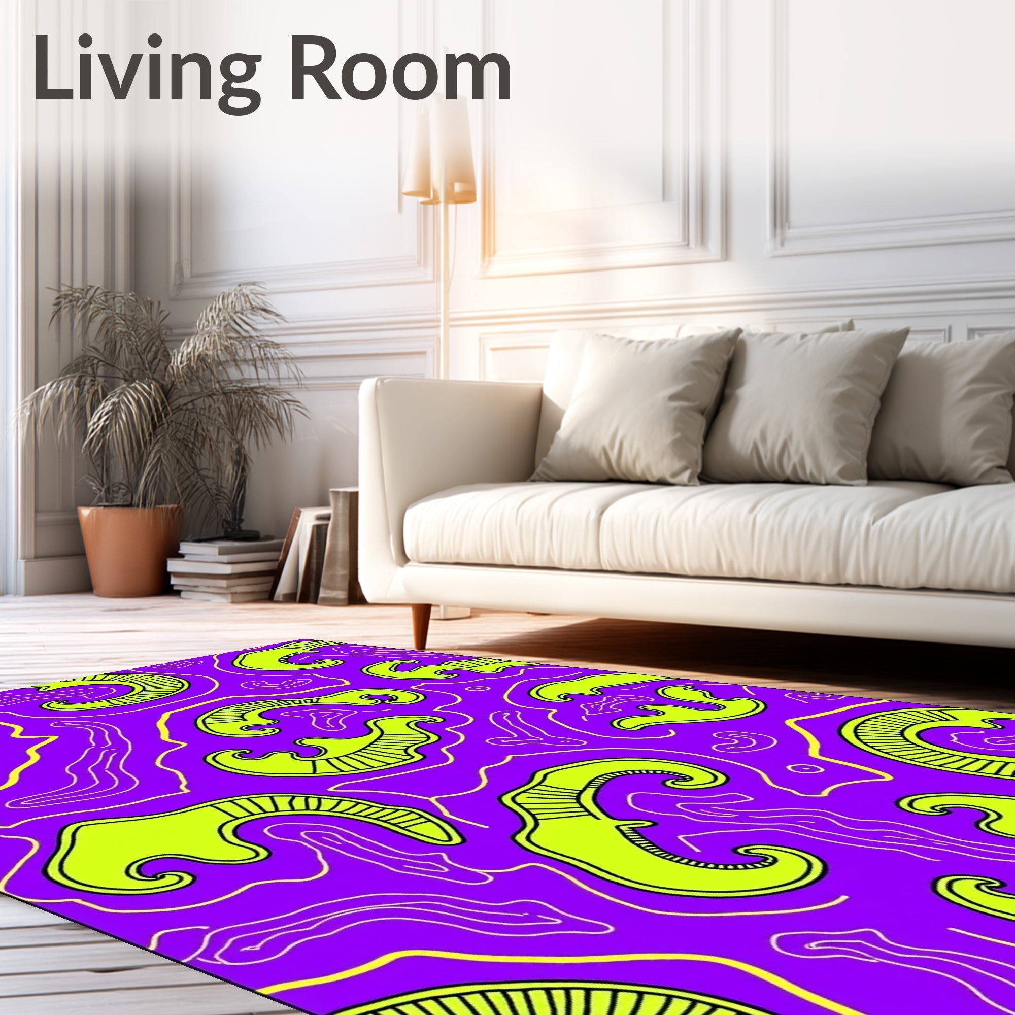 Vivid Yellow Curvy Abstract Pattern Rug