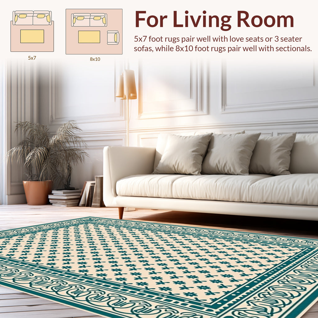Damask Floral Patterned Teal Rug