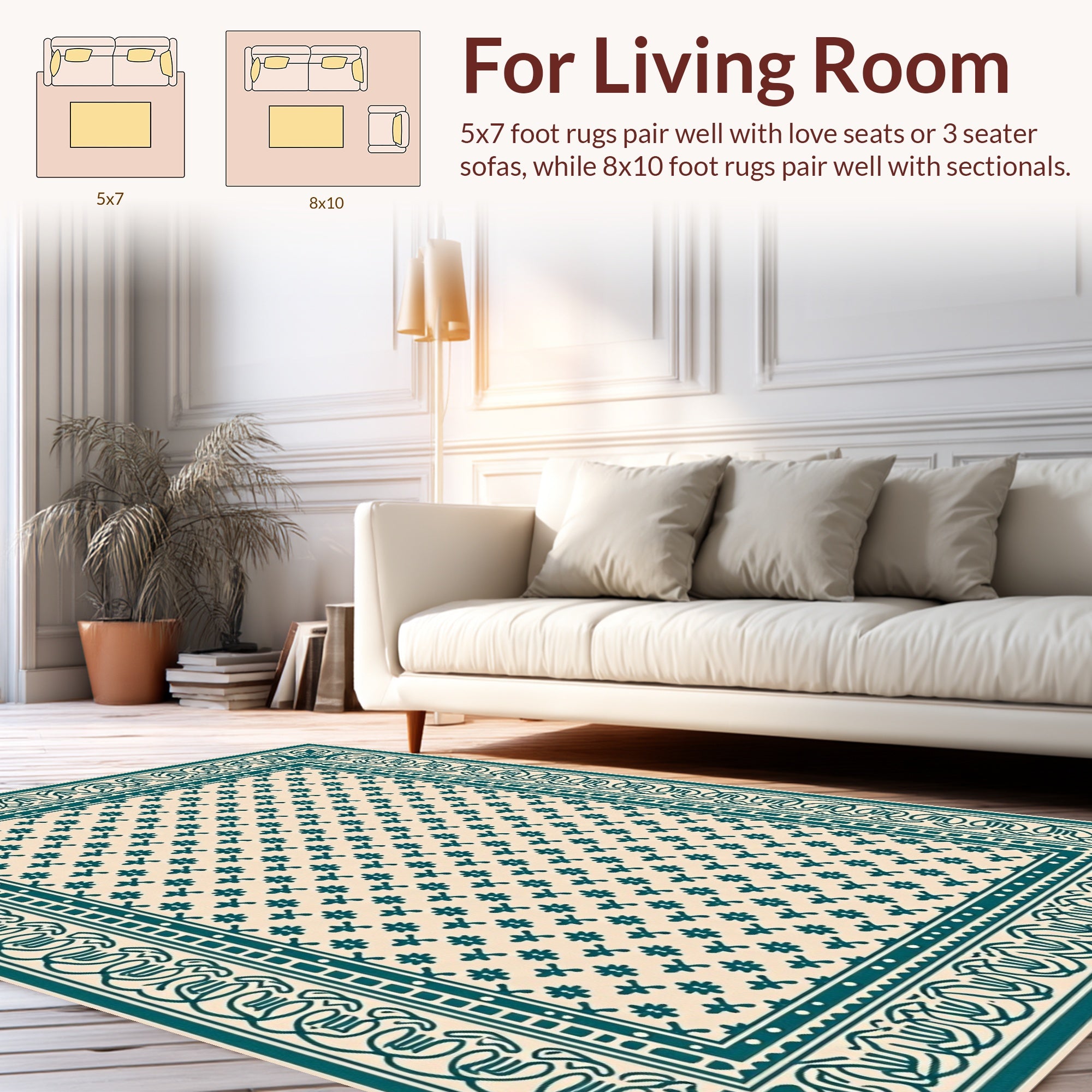 Damask Floral Patterned Teal Rug