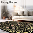 Black Garden Floral Vine Pattern Rug