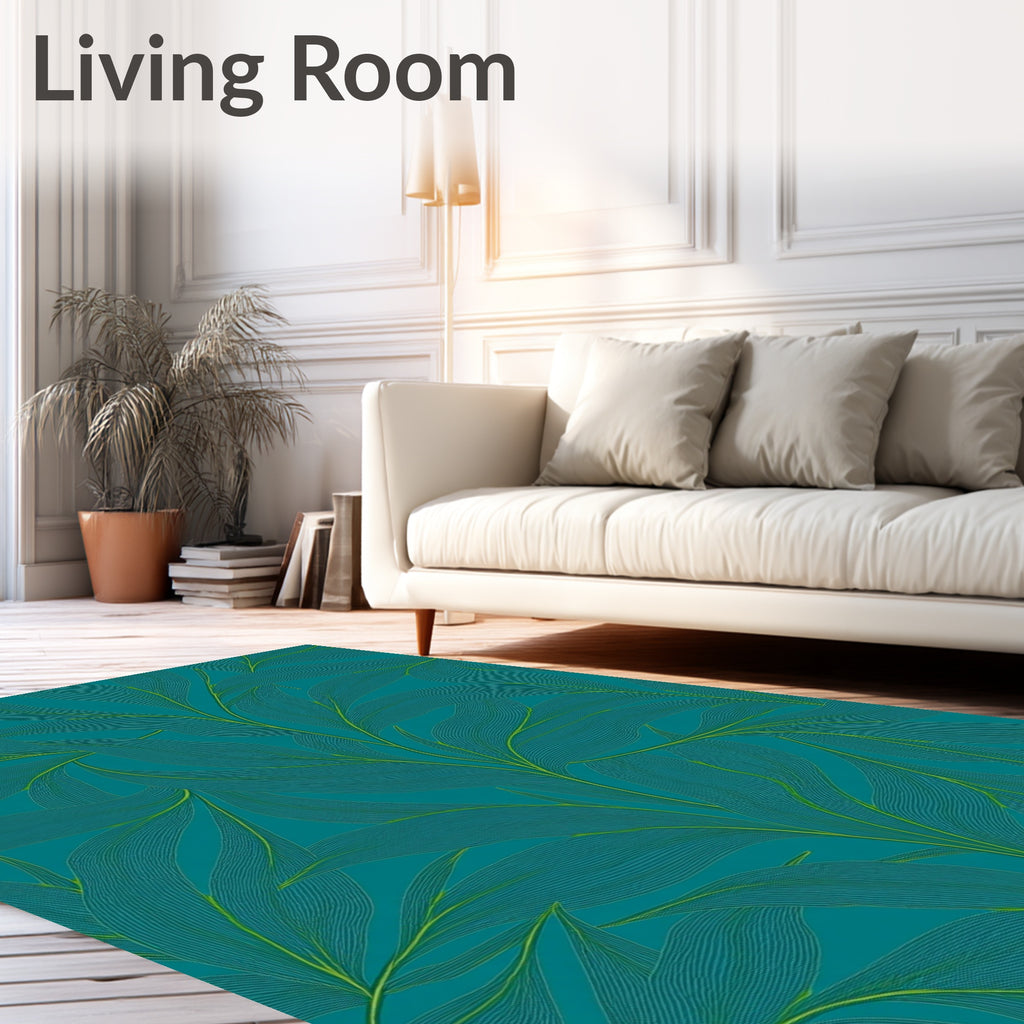 Teal Leafy Vine Pattern Rug