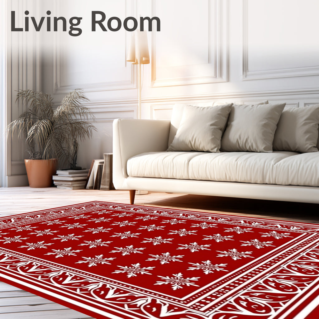 Red White Snowflake Bold Pattern Rug