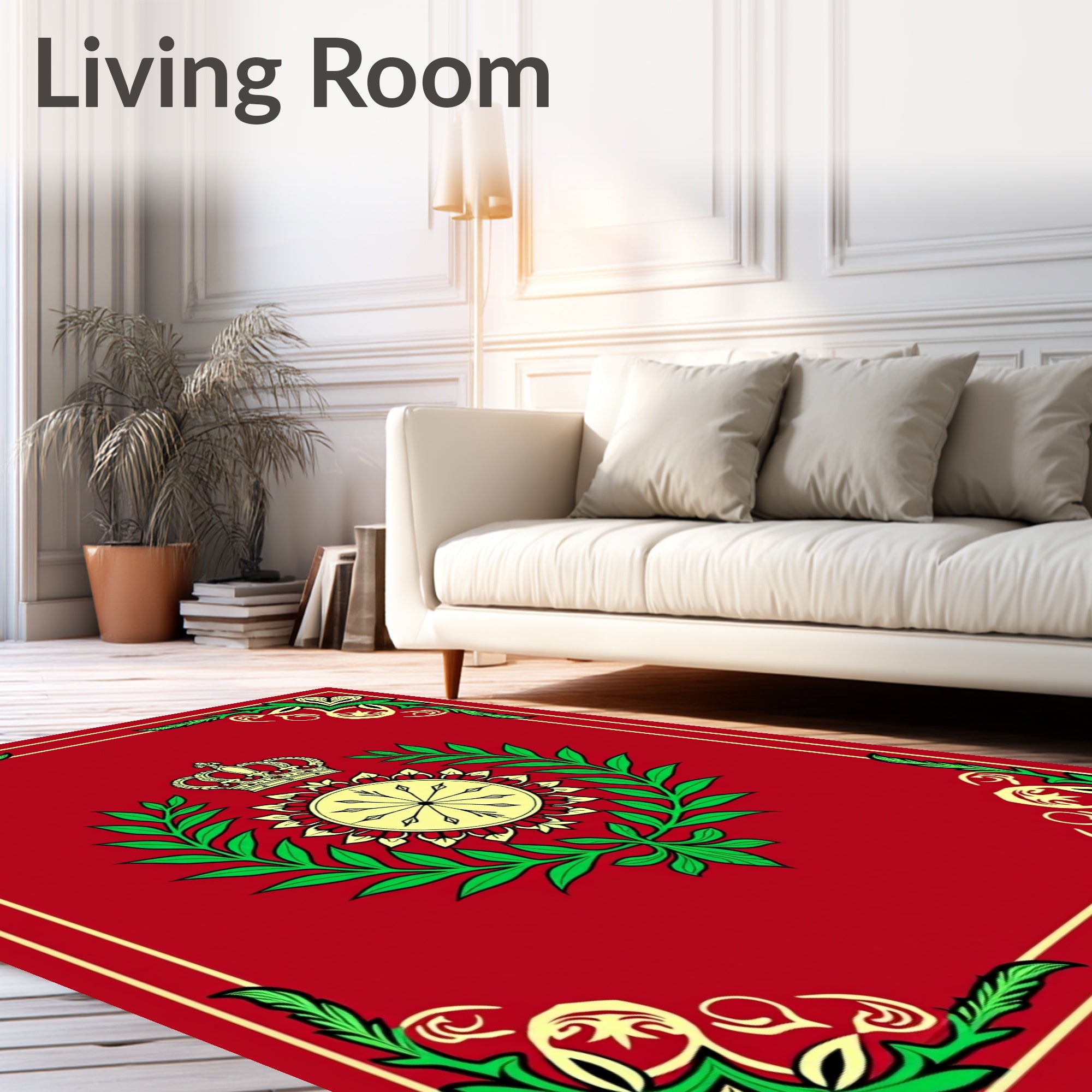 Royal Crown Laurel Leaf Emblem Design Rug