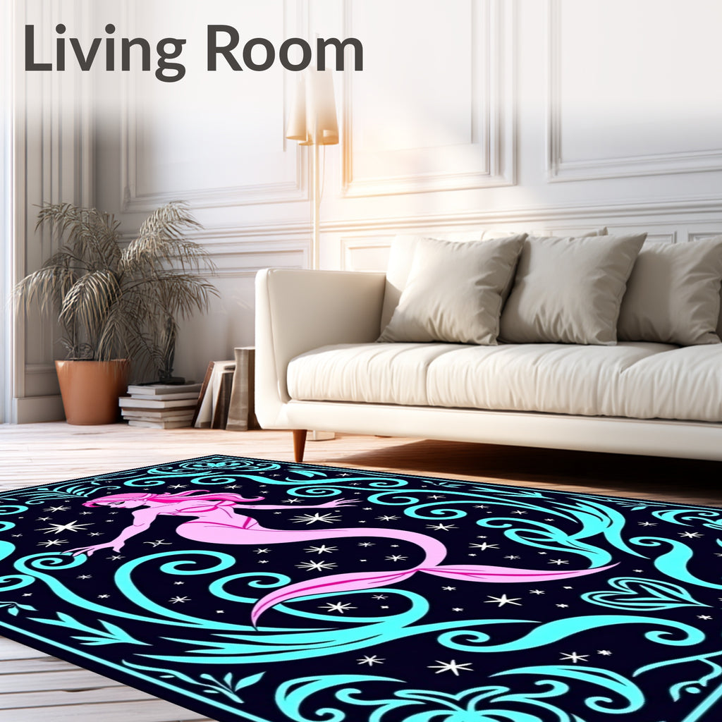 Mermaid Whimsy Floral Scroll Rug