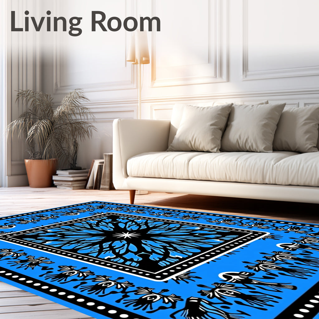 Stylized Floral Starburst With Border Design Rug