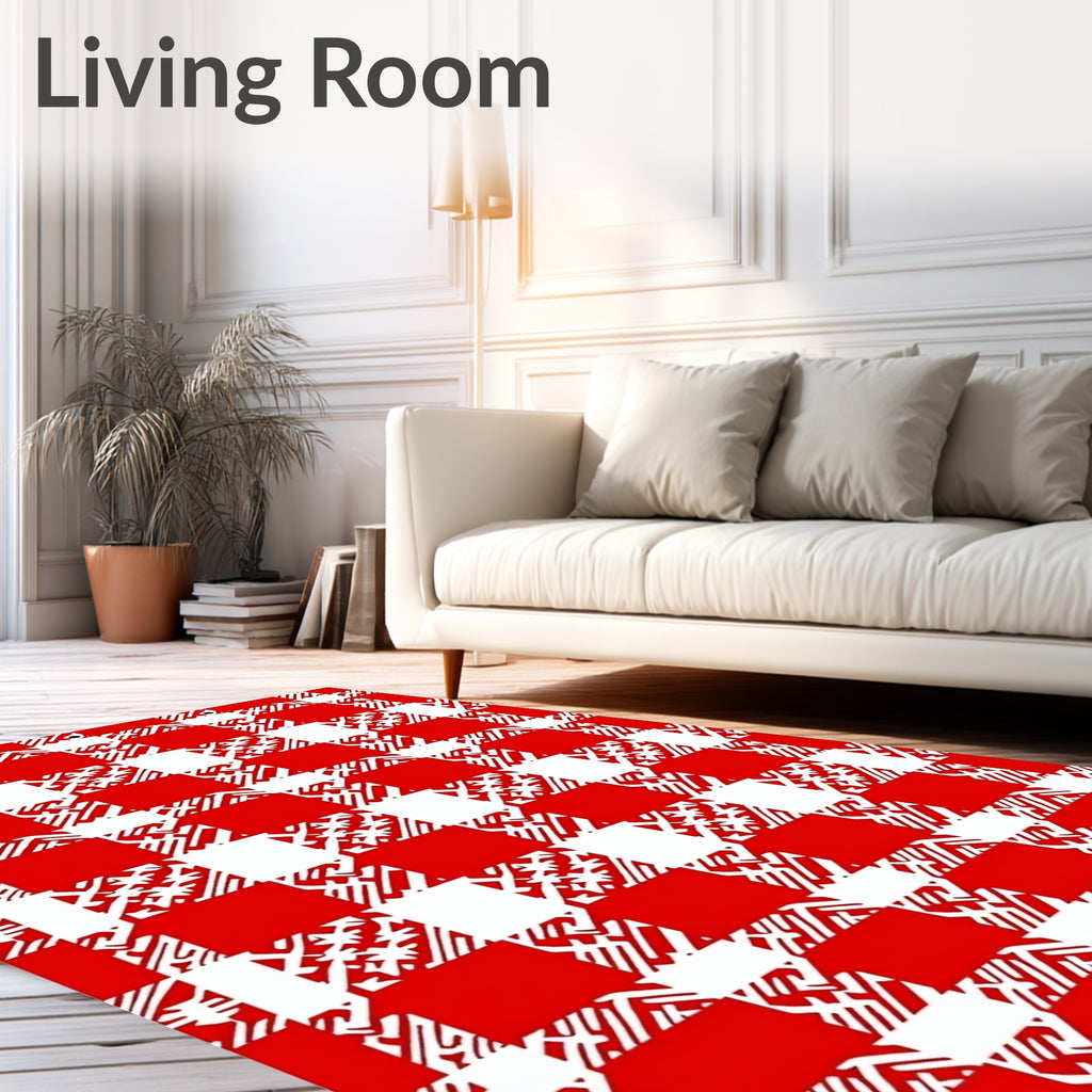 Red White Bold Checkered Pattern Rug