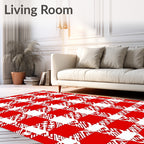 Red White Bold Checkered Pattern Rug