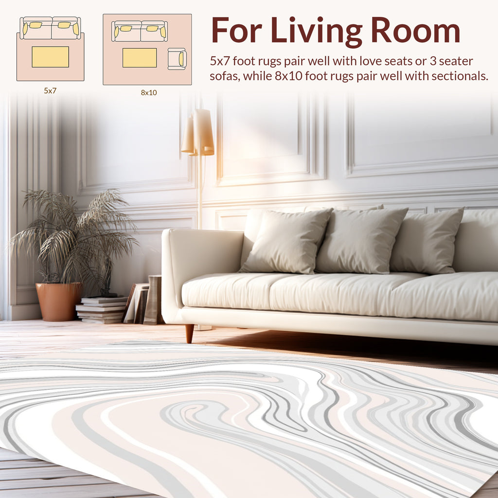 Soft Pink Gray Marble Swirls Rug