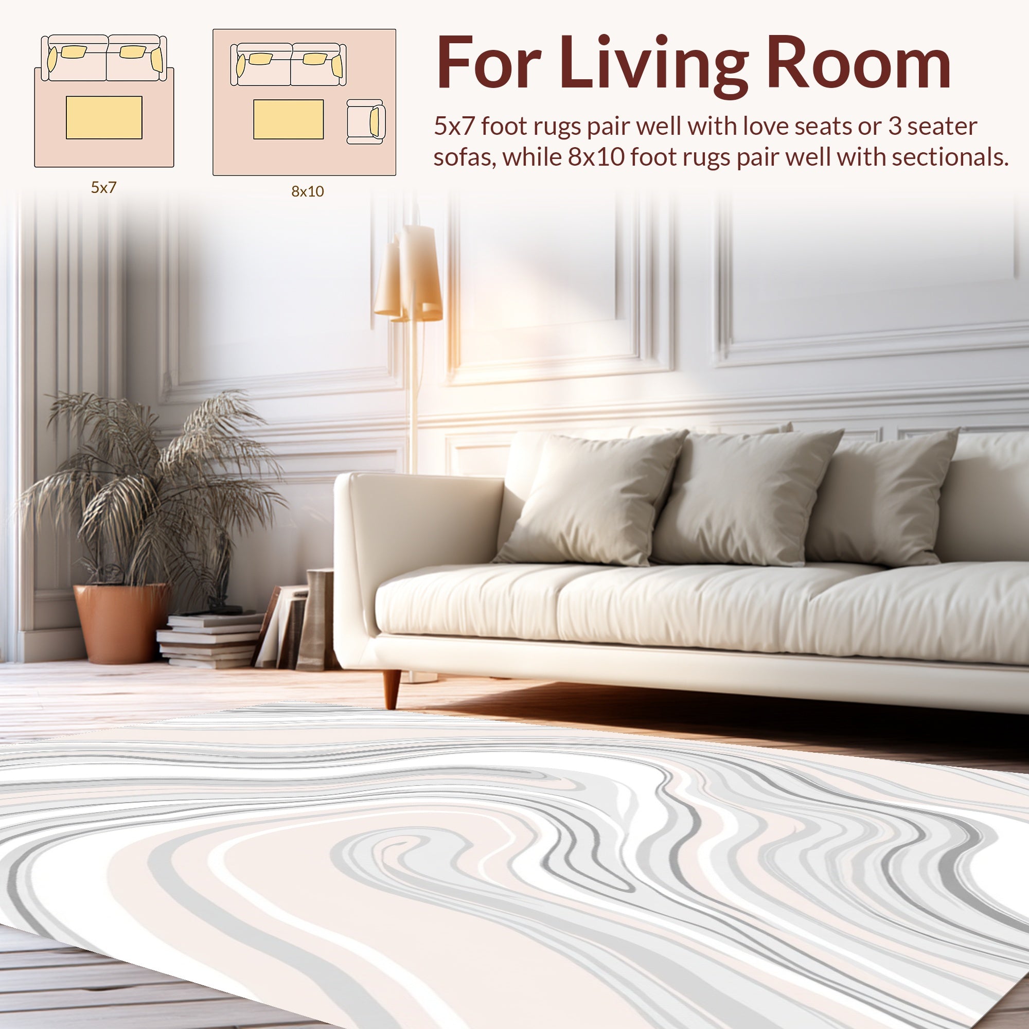 Soft Pink Gray Marble Swirls Rug