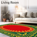 Rich Emerald Golden Floral Border Rug